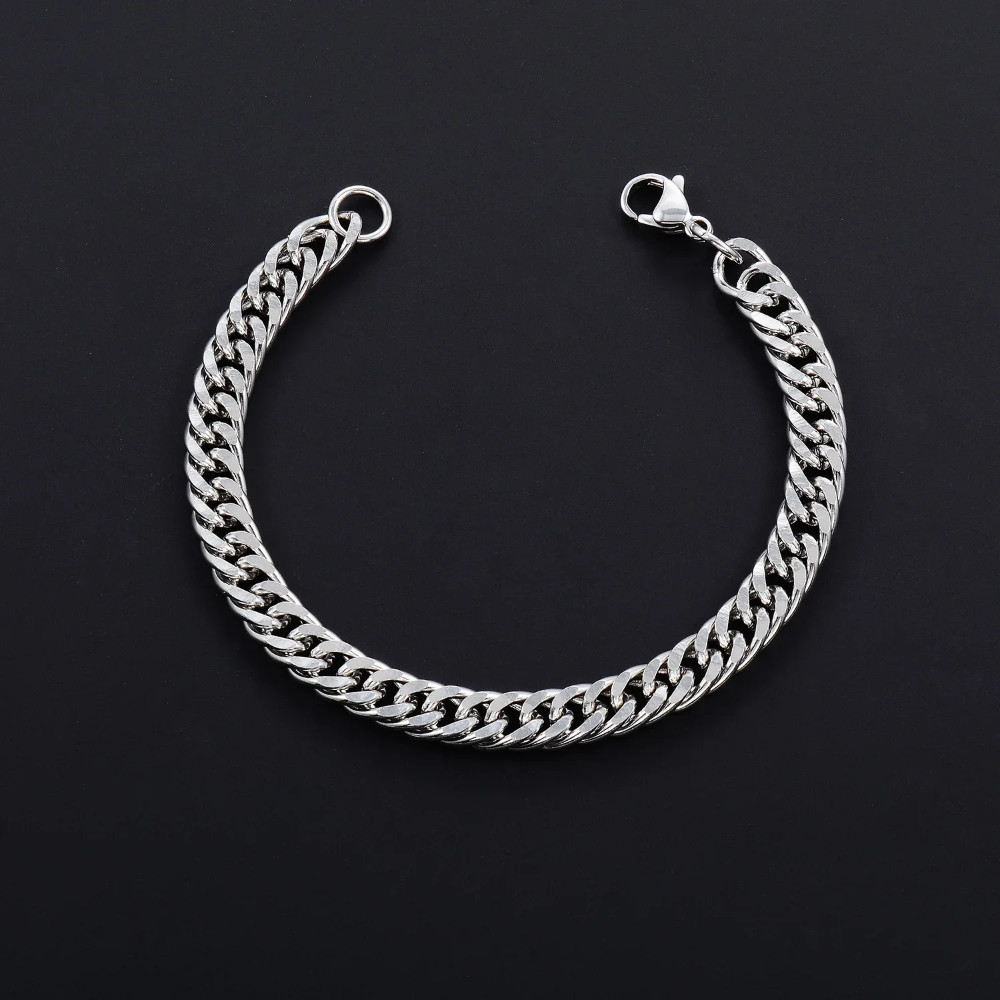 Produk Gelang Rantai Pria Stainless Steel Silver Titanium Curb Chain Bracelet