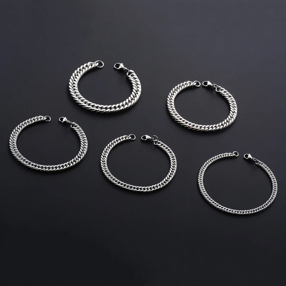 Produk Gelang Rantai Pria Stainless Steel Silver Titanium Curb Chain Bracelet