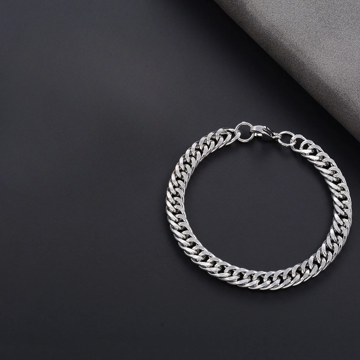 Produk Gelang Rantai Pria Stainless Steel Silver Titanium Curb Chain Bracelet