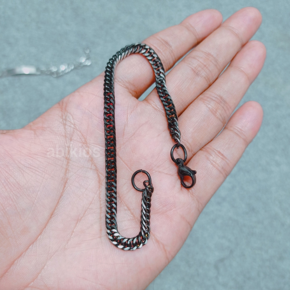 Produk Gelang Rantai Pria Hitam Curb Chain Bracelet Vintage Black Stainless Steel