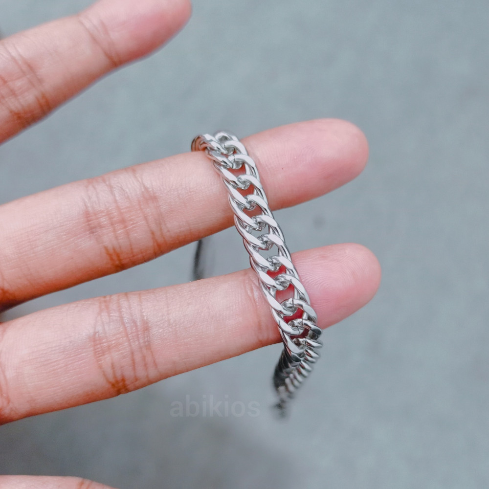 Produk Gelang Rantai Pria Silver Titanium Stainless Steel Curb Chain Mengkilap