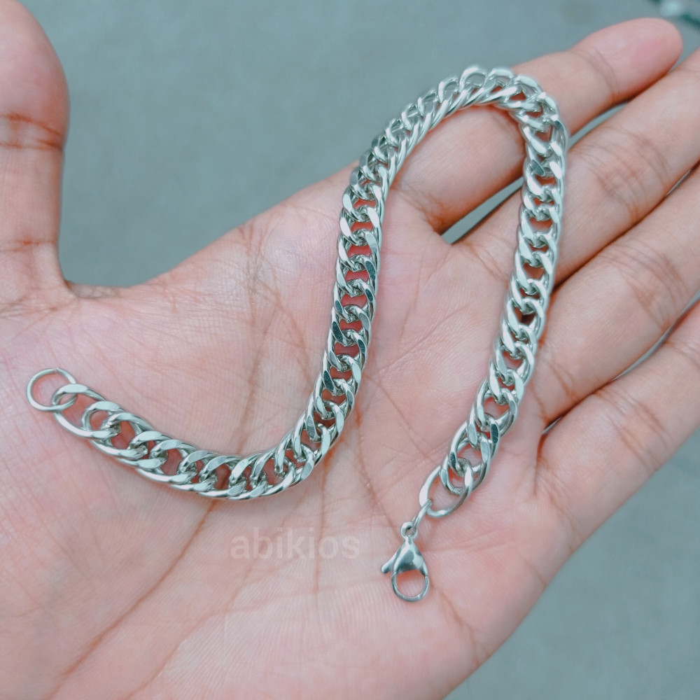 Produk Gelang Rantai Pria Silver Titanium Stainless Steel Curb Chain Mengkilap