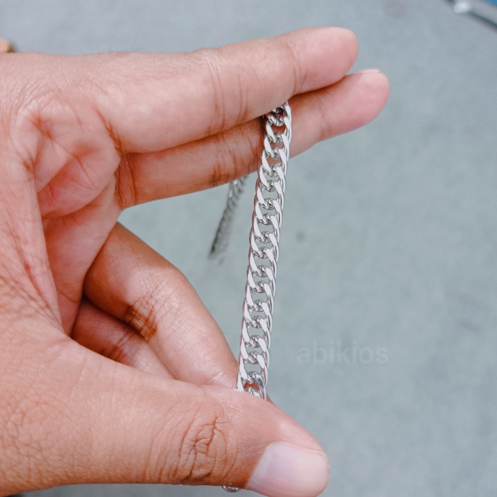 Produk Gelang Rantai Pria Silver Titanium Stainless Steel Curb Chain Mengkilap