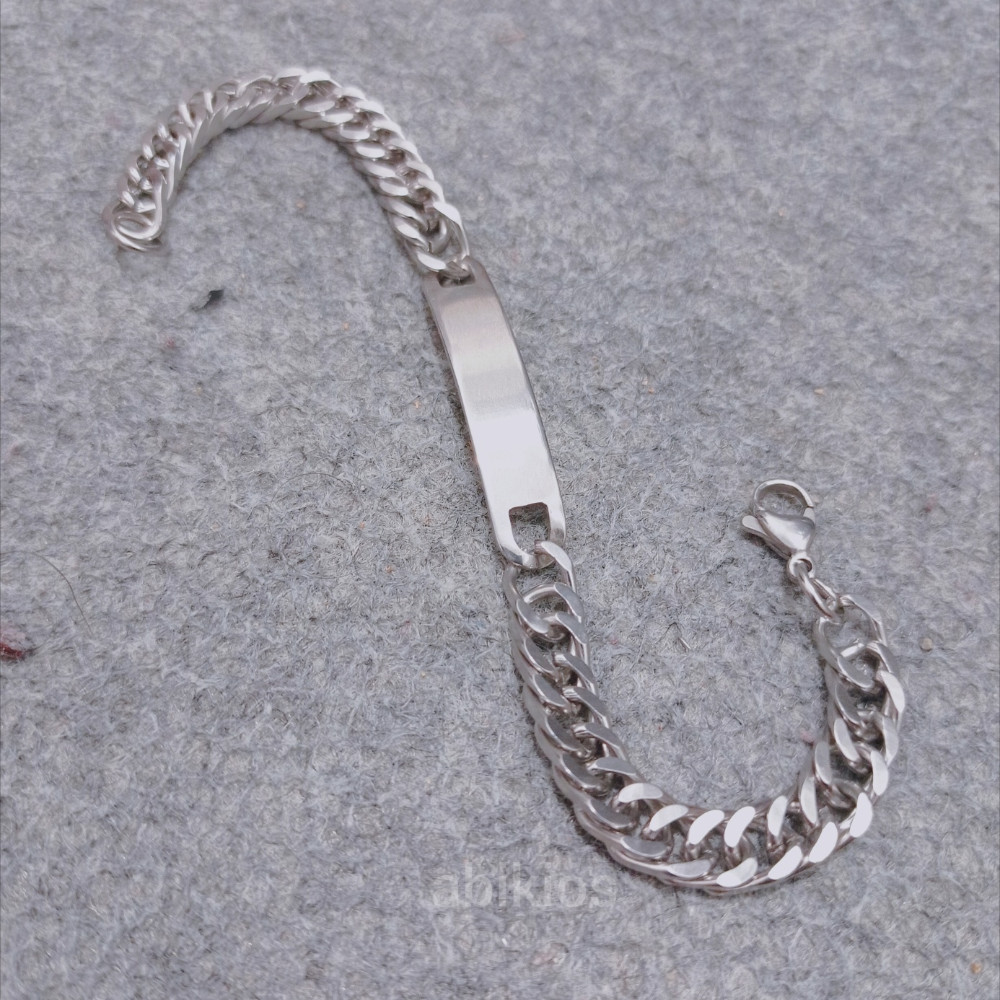 Produk Gelang Rantai Pria Plat Stainless Steel Titanium Silver Id Bracelet
