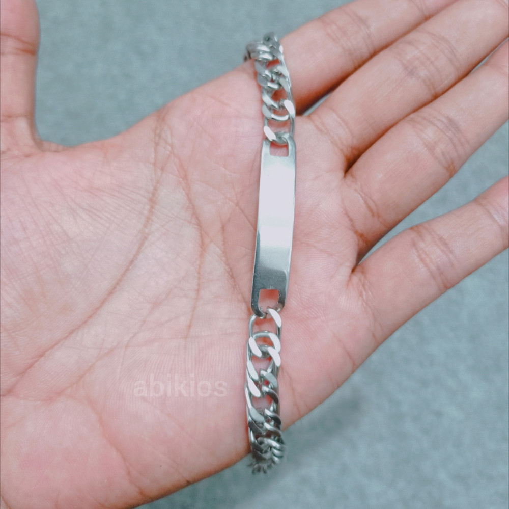 Produk Gelang Rantai Pria Plat Stainless Steel Titanium Silver Id Bracelet