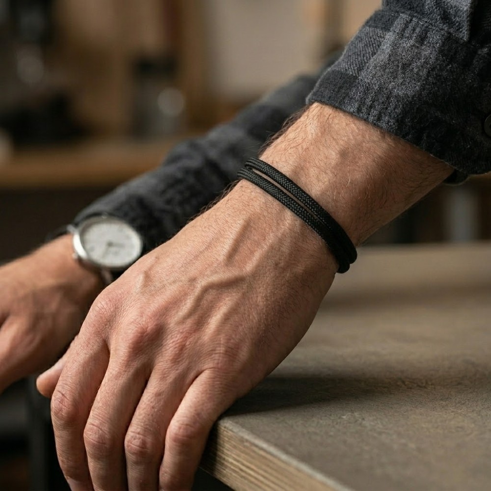 Produk Gelang Tali Paracord Pria Hitam Polos Adjustable - Kuat Ringan
