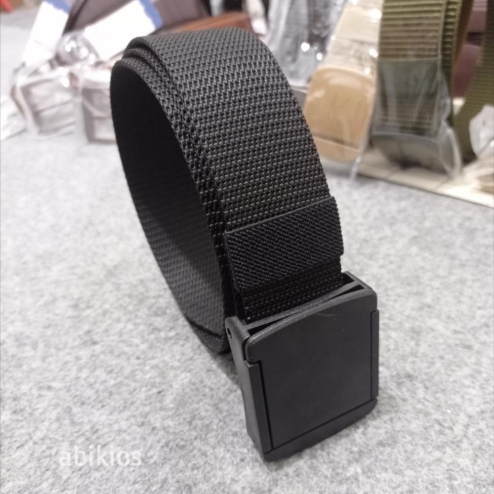 Produk Tali Pinggang Pria Nylon Canvas Gesper Plastik Anti X-ray Bandara - Hitam (115 Cm)
