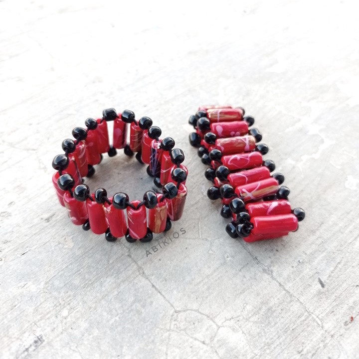 Produk Gelang Tangan Rel Manik-manik Etnik Handmade Unik Elastis - Model Tabung
