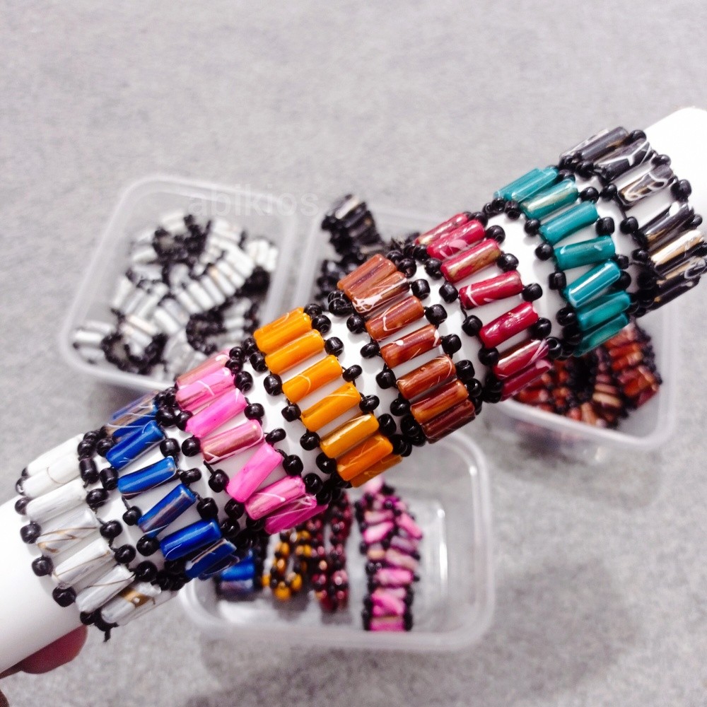 Produk Gelang Tangan Rel Manik-manik Etnik Handmade Unik Elastis - Model Tabung