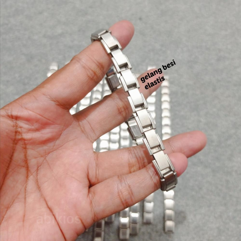 Produk Gelang Tangan Pipih Stainless Steel Elastis Silver Simpel Minimalis Anti Karat Waterproof