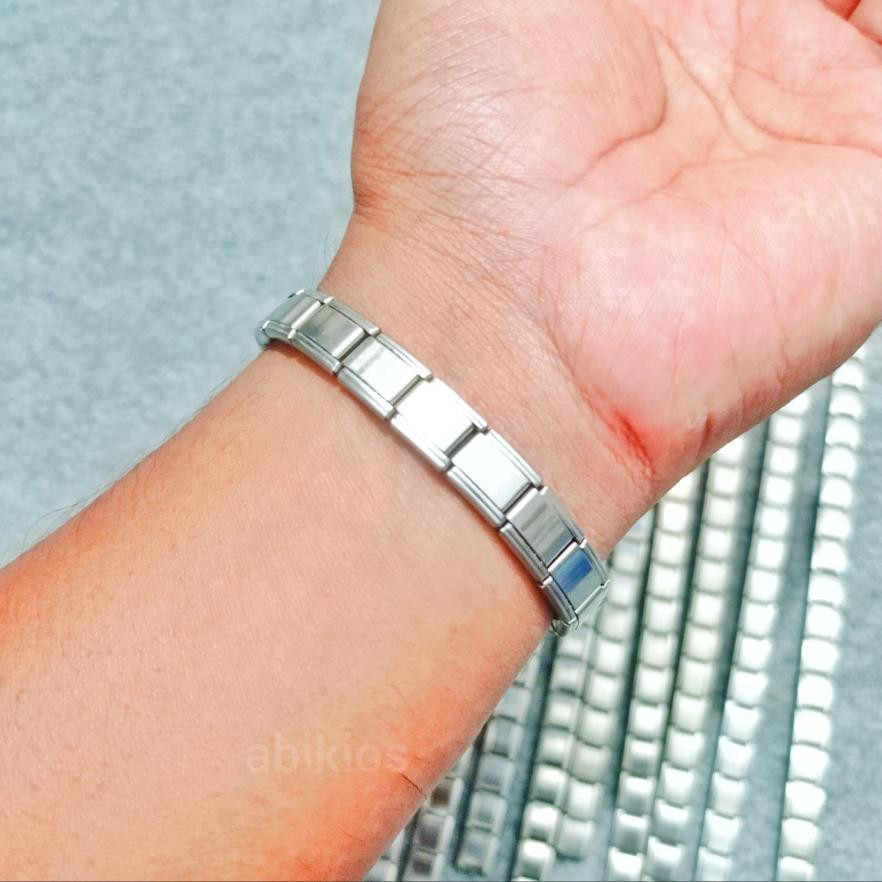 Produk Gelang Tangan Pipih Stainless Steel Elastis Silver Simpel Minimalis Anti Karat Waterproof