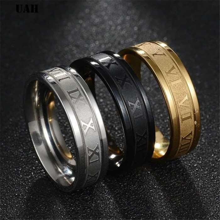 Produk Cincin Tangan Pria Wanita Romawi Polos Terhormat Black Gold Silver