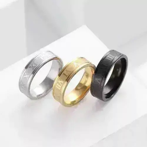 Produk Cincin Tangan Pria Wanita Romawi Polos Terhormat Black Gold Silver