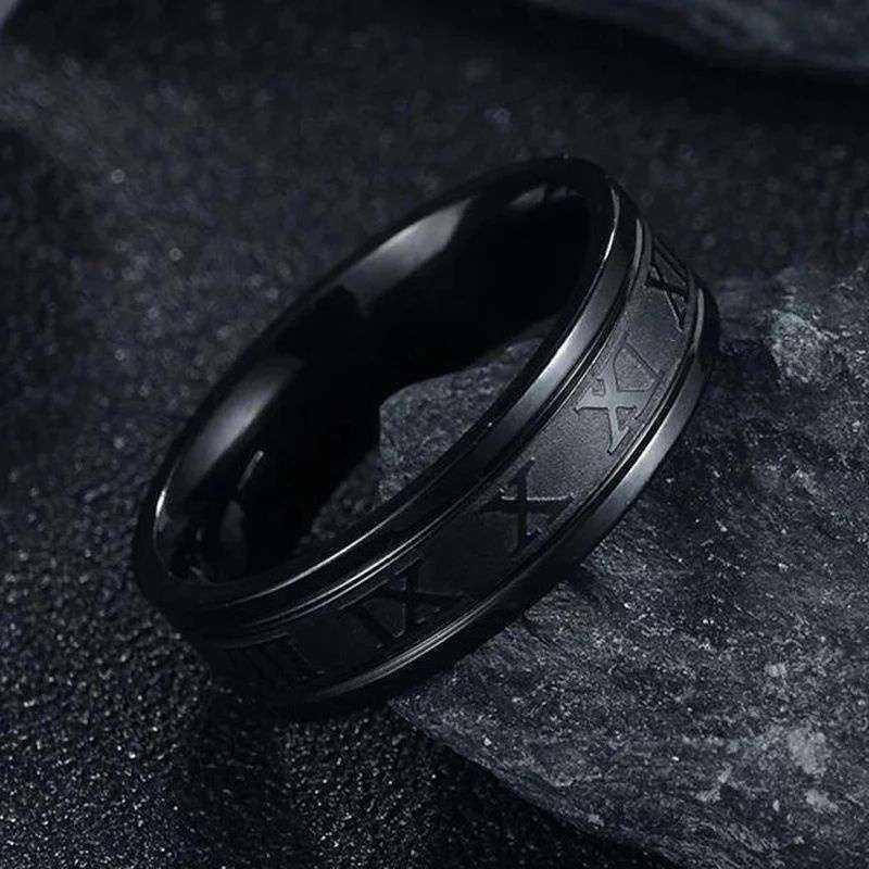 Produk Cincin Tangan Pria Wanita Romawi Polos Terhormat Black Gold Silver