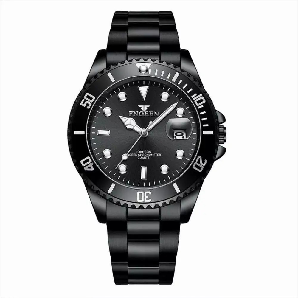 Produk Jam Tangan Pria Analog Mirip Rolex Simpel Black Ada Tanggal Fngeen F8080 Good