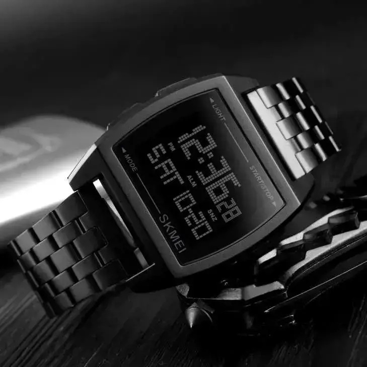 Produk Jam Tangan Rantai New Model Kotak Hitam Light Digital Original 1368 Full Black