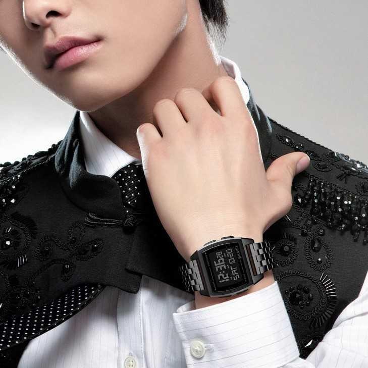 Produk Jam Tangan Rantai New Model Kotak Hitam Light Digital Original 1368 Full Black
