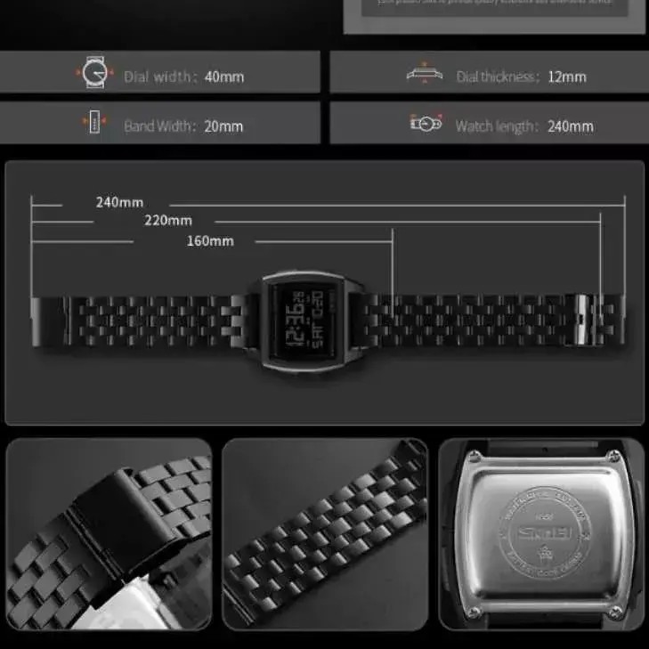 Produk Jam Tangan Rantai New Model Kotak Hitam Light Digital Original 1368 Full Black