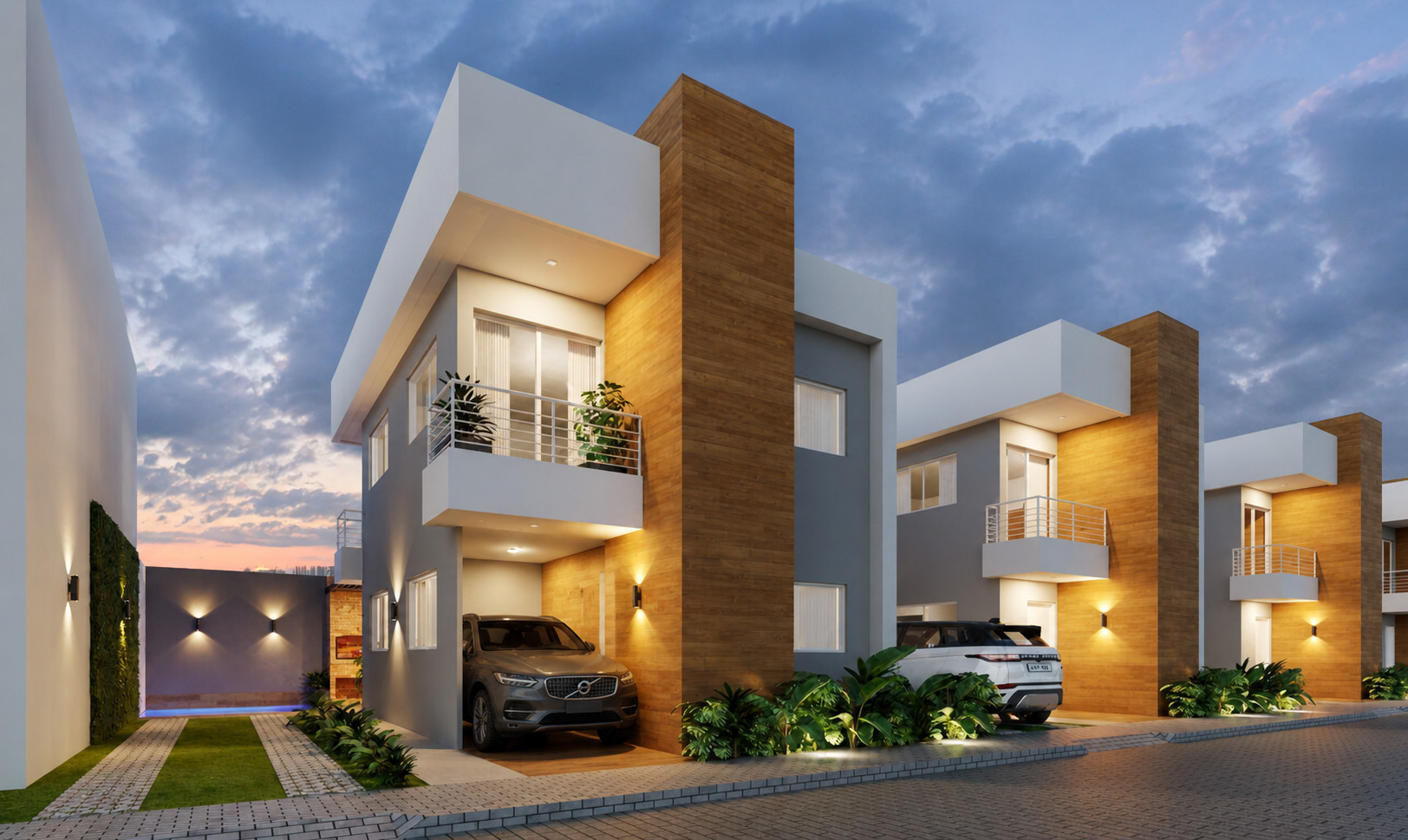 Fachada das casas duplex no Paradise Way Residence, Teresina/PI