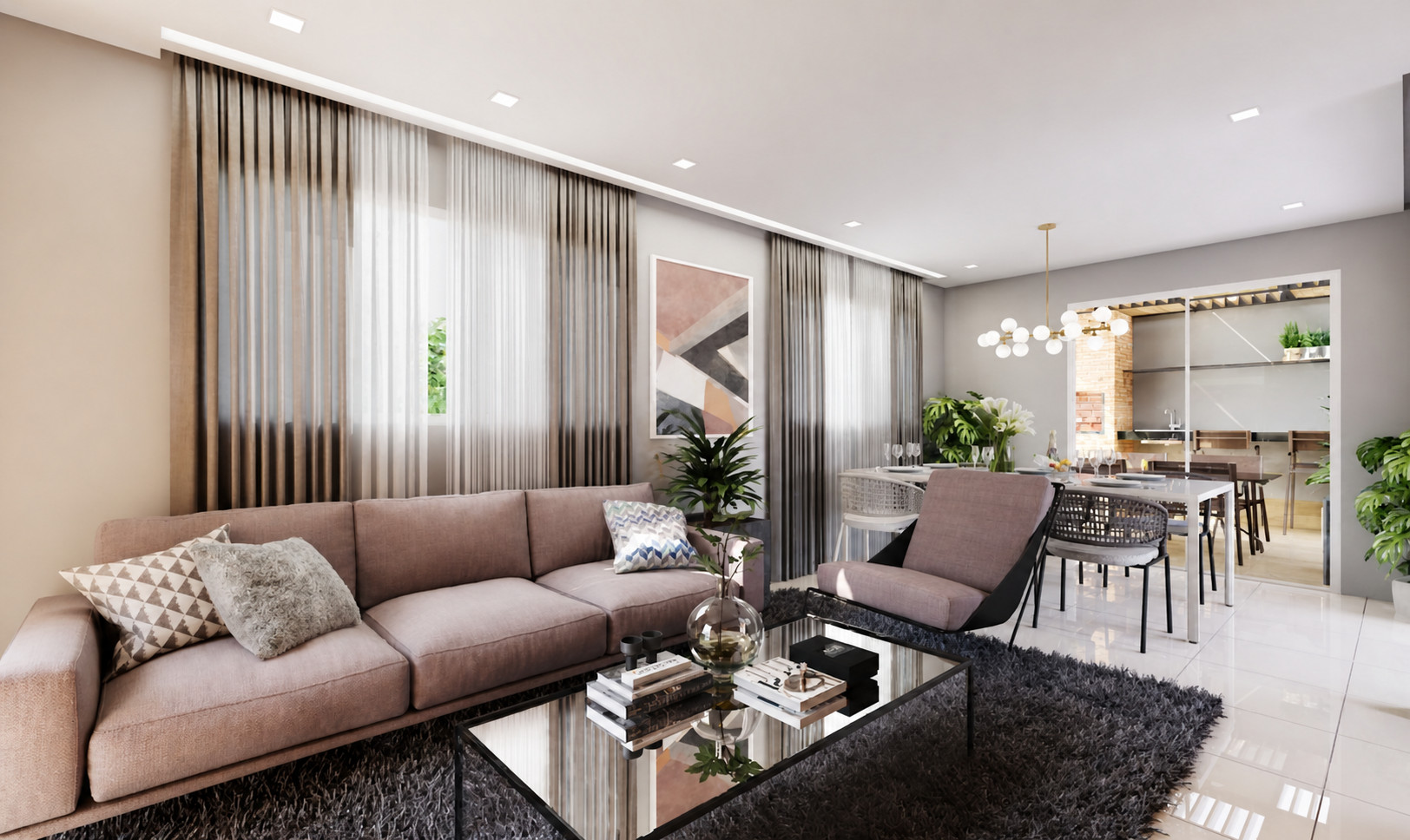 Interior sala de estar — acabamento de alto padrão no Paradise Way Residence