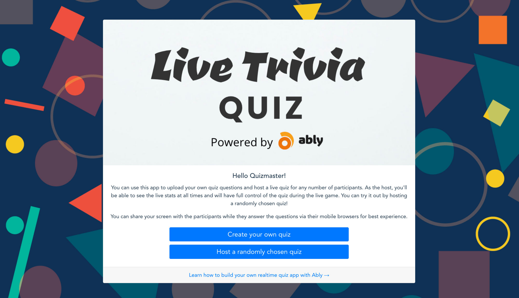 A screenshot of the live quiz application