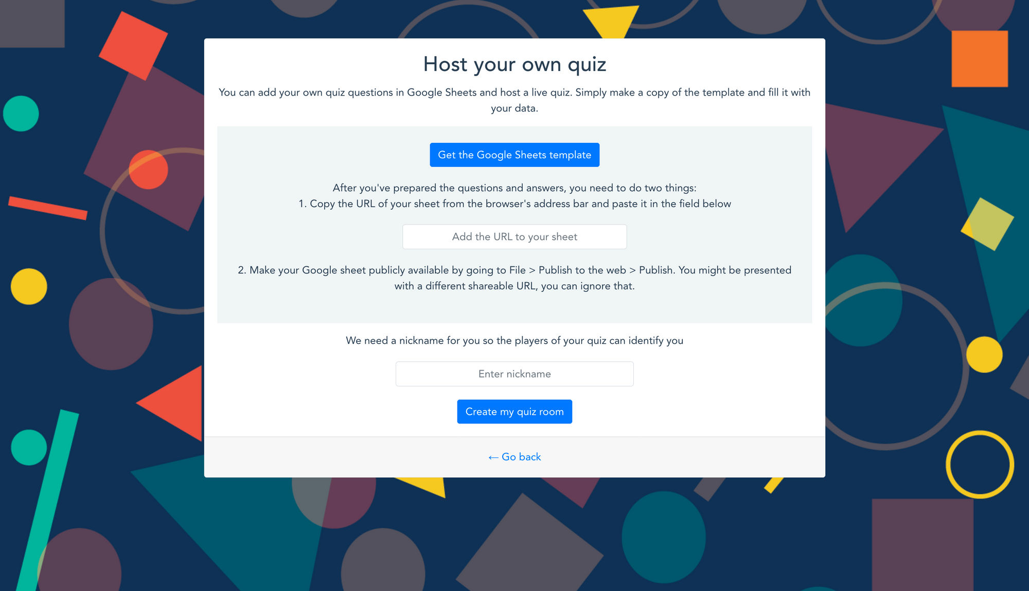A screenshot of the live quiz application