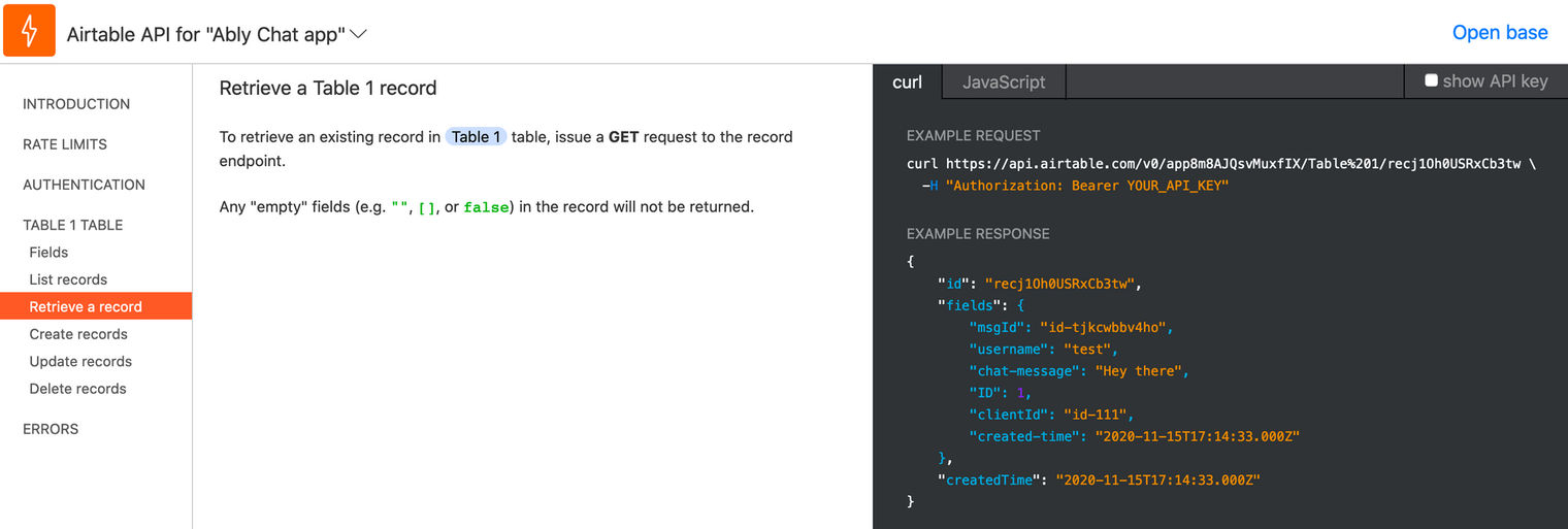 Using Airtable As A Database To Store Realtime Messages Ably Blog Data In Motion