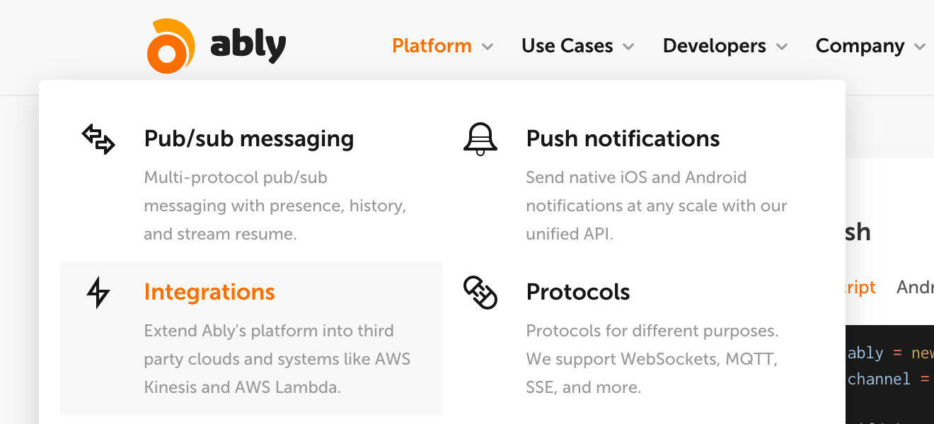 Ably has many ways to extend the platform, including WebHooks