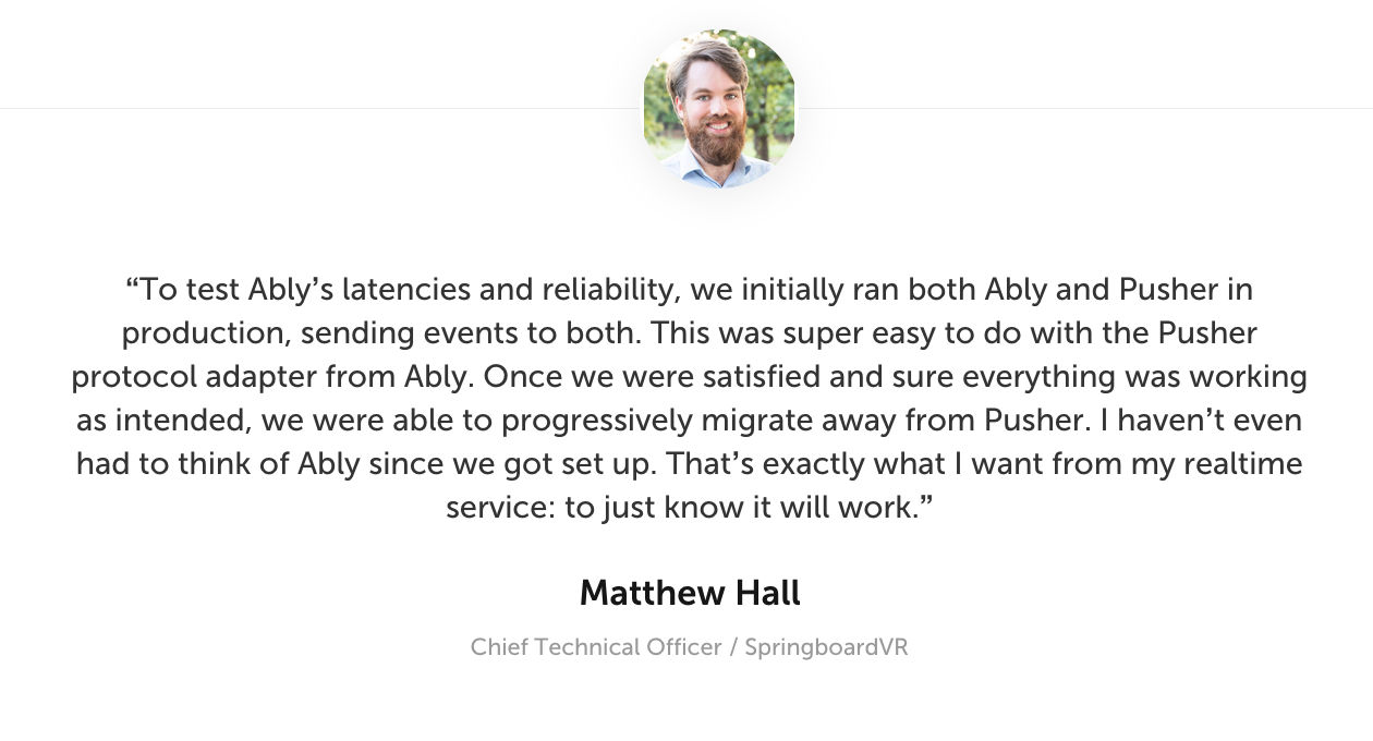 Ably testimonial from SpringboardVR's CTO