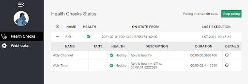 Dashboard view of health checks