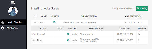 Dashboard view of health checks.