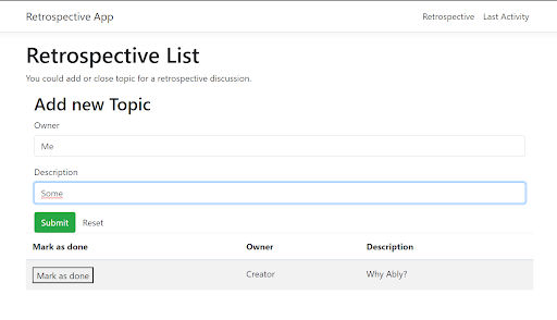 The component view of the Retrospective List.