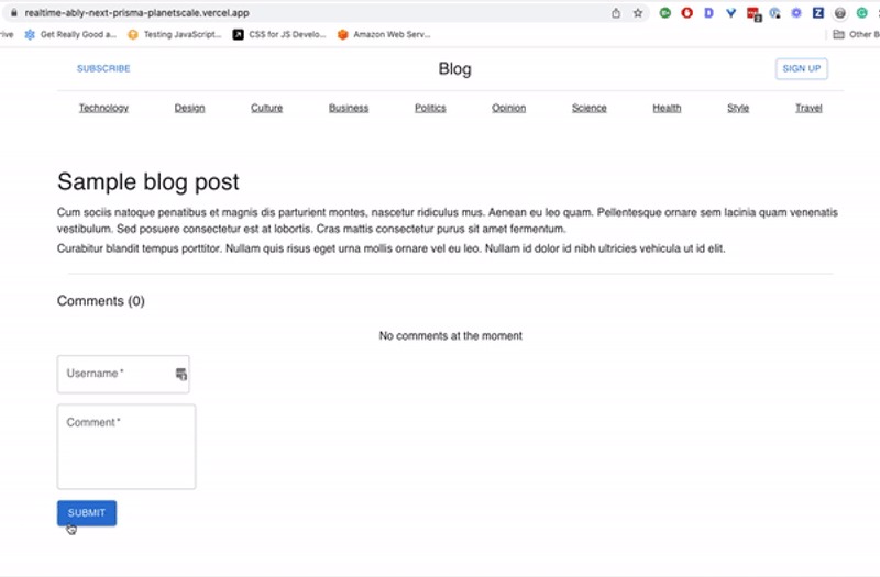 Displaying realtime communication in a live environment