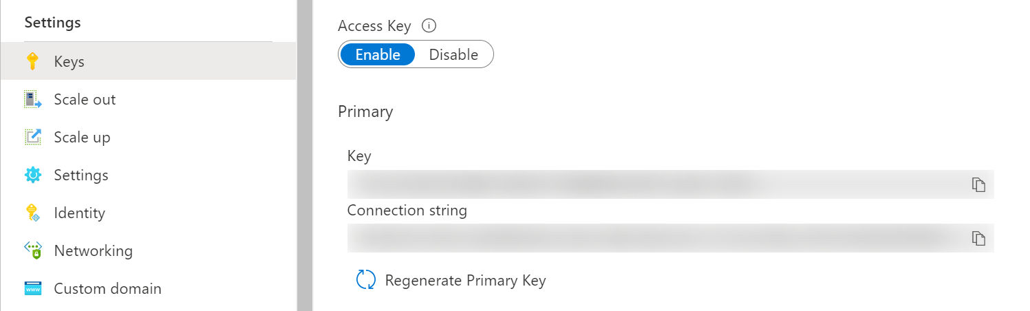 Azure Portal - Web PubSub Keys