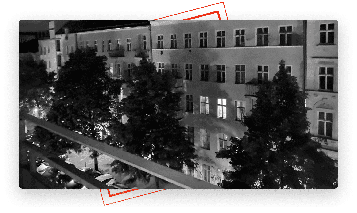 Photo of a balcony in Berlin at night