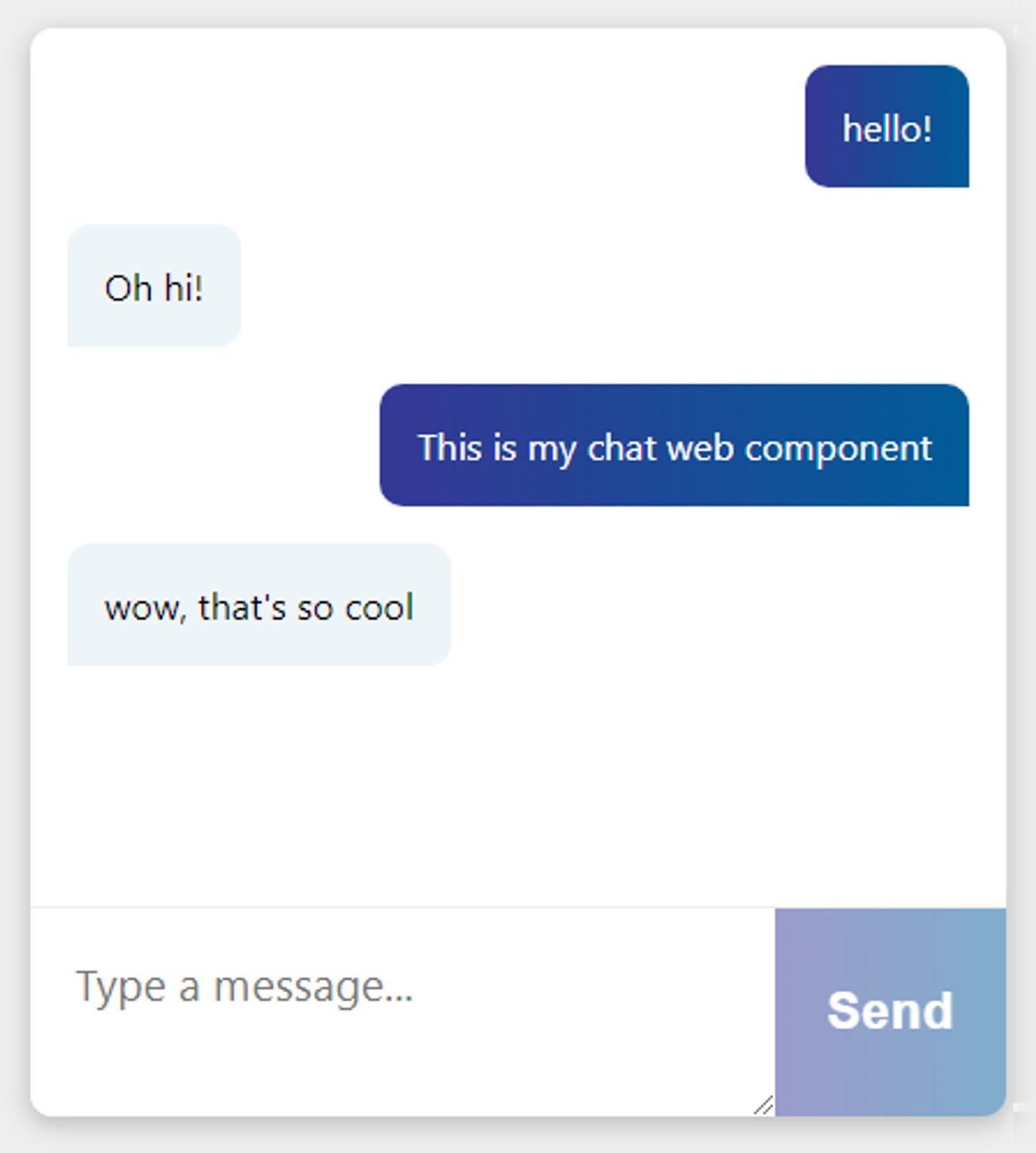 A screenshot of the chat component from a browser with text from two people chatting being displayed