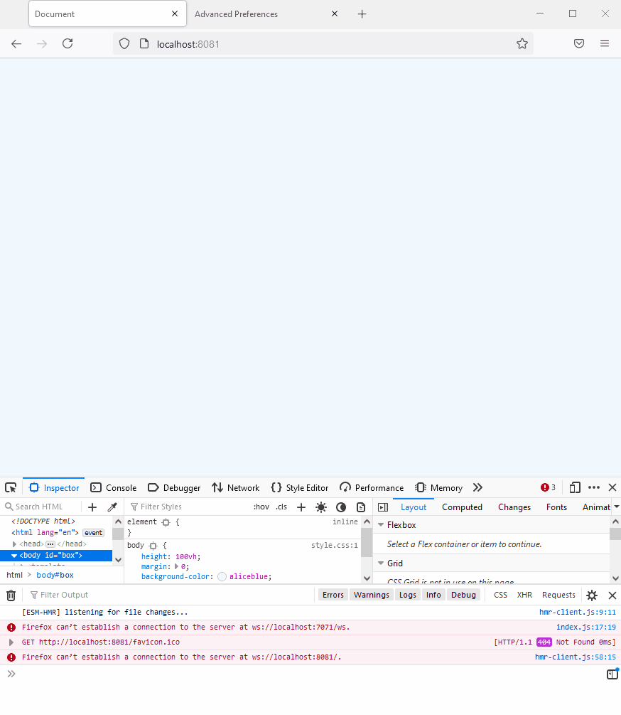 Image showing the error message when a WebSockets connection can’t be established