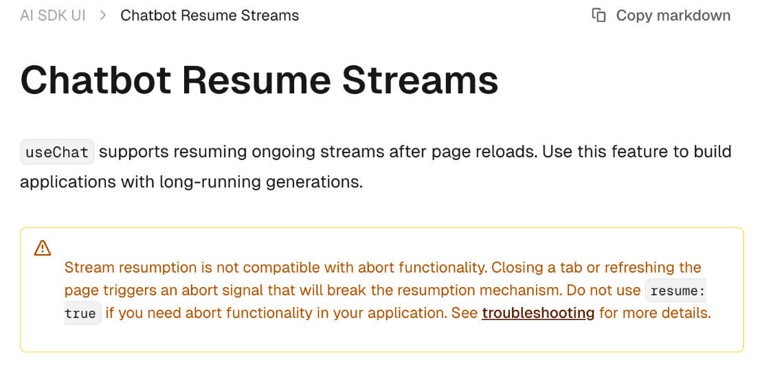 Steam resumption not compatible with abort functionality