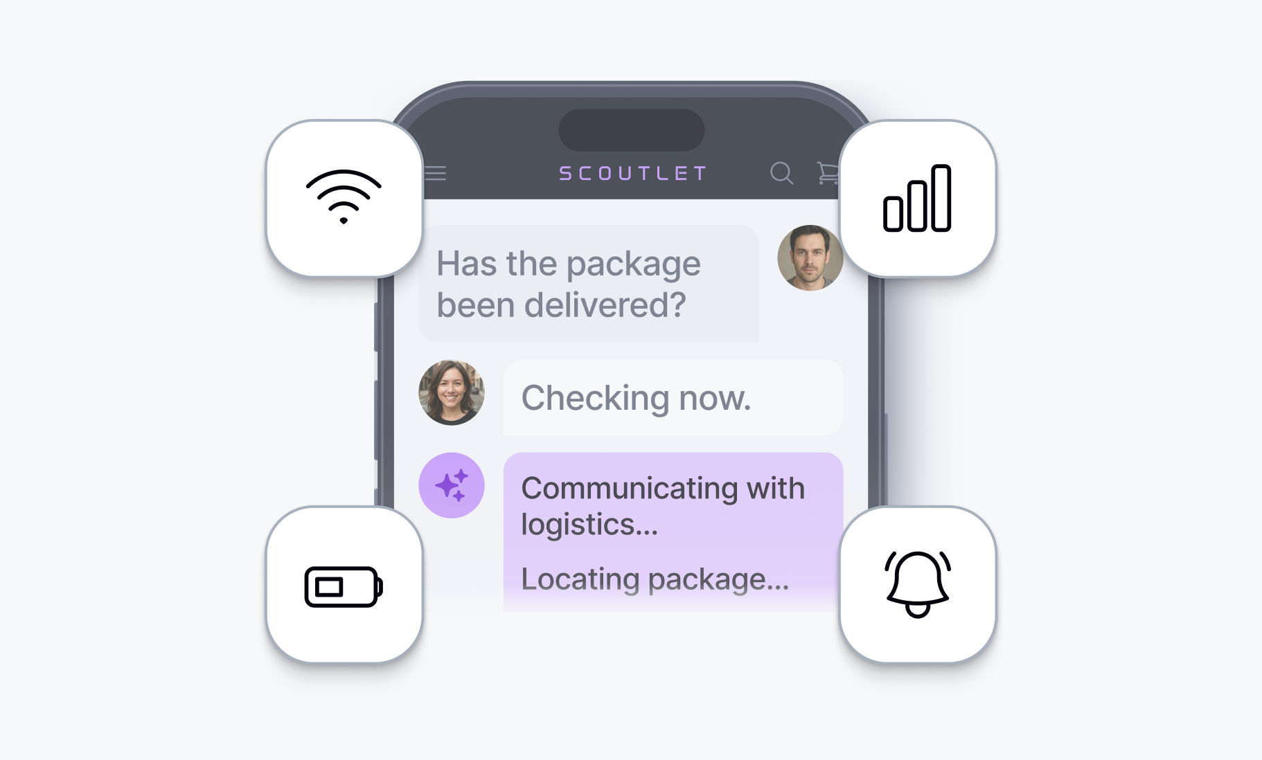 Mobile AI assistant handling a customer support query across devices