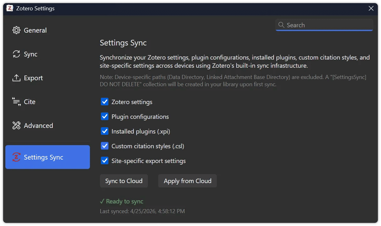 Settings Sync Preferences Pane