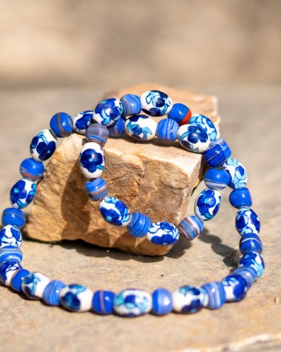 Indigo Pottery Bead Mala. blue pottery , hand beaded