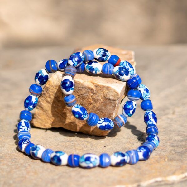 Indigo Pottery Bead Mala. blue pottery , hand beaded
