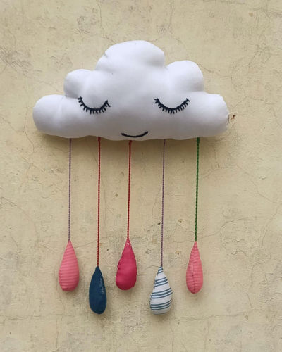 Cloud and drop wall hanging. child safe , home decor , plastic free