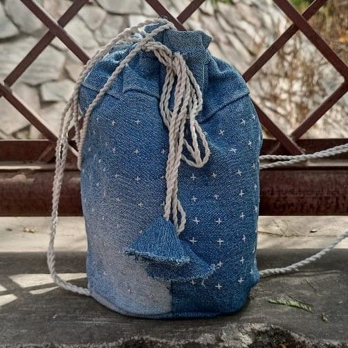 Denim upcycled potli. handcrafted with love . sustainable living