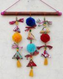 boho upcycled hanging. wall hanging. vibrant. colourful