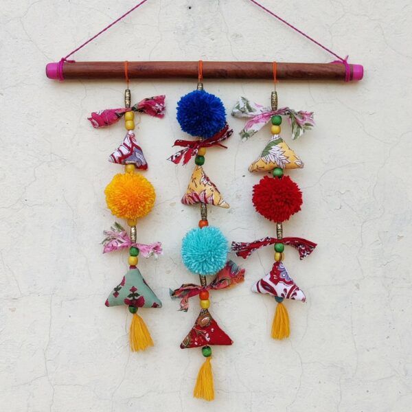 boho upcycled hanging. wall hanging. vibrant. colourful