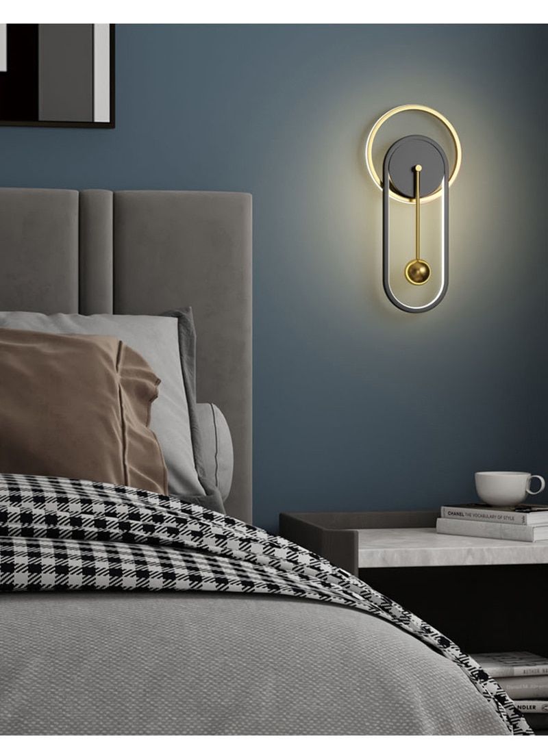 New Nordic modern golden black creativity silent clock wall lamp for bedroom living room