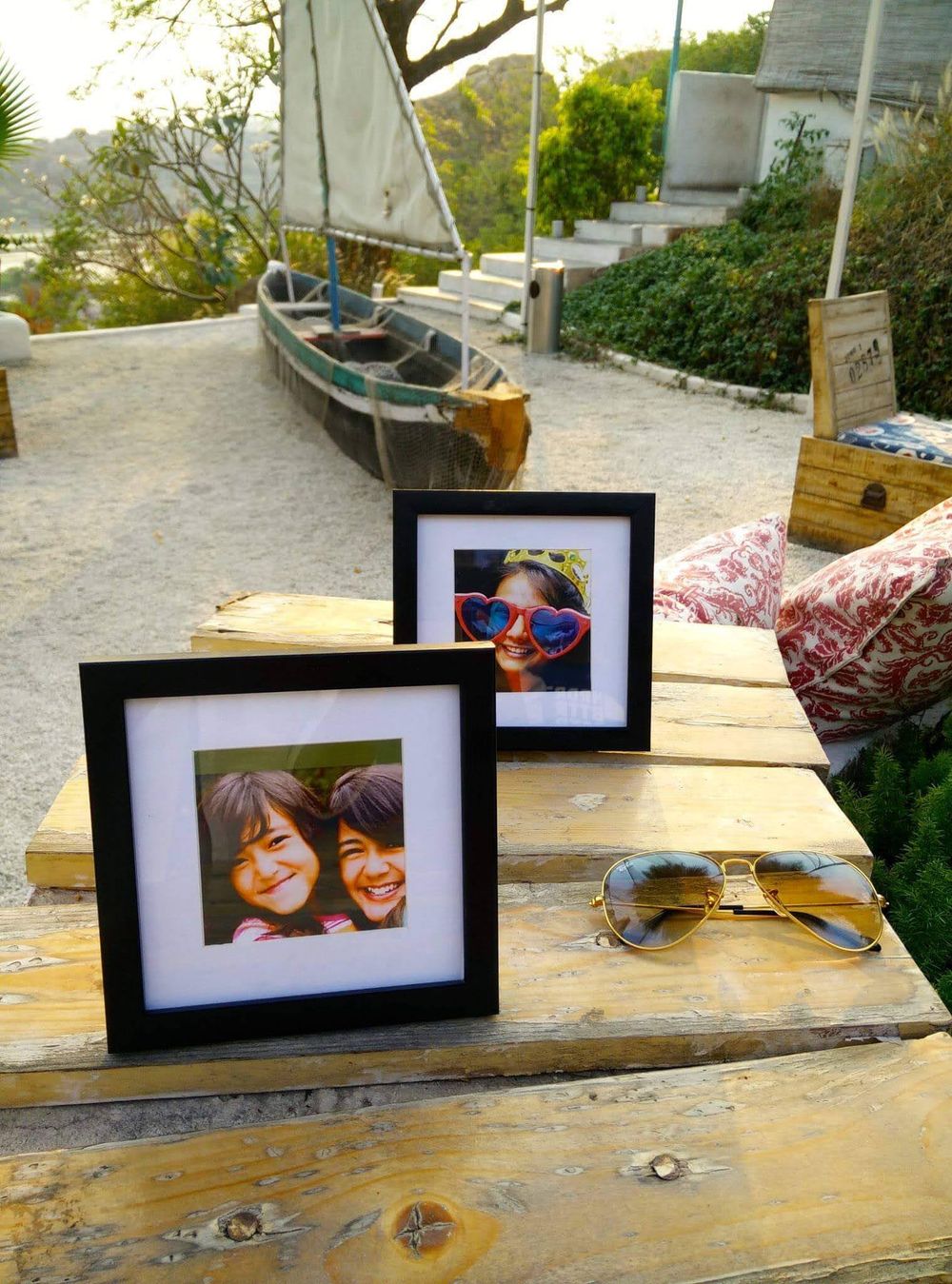 Mini photo frames on table