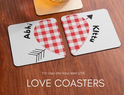 Personalised coasters on table