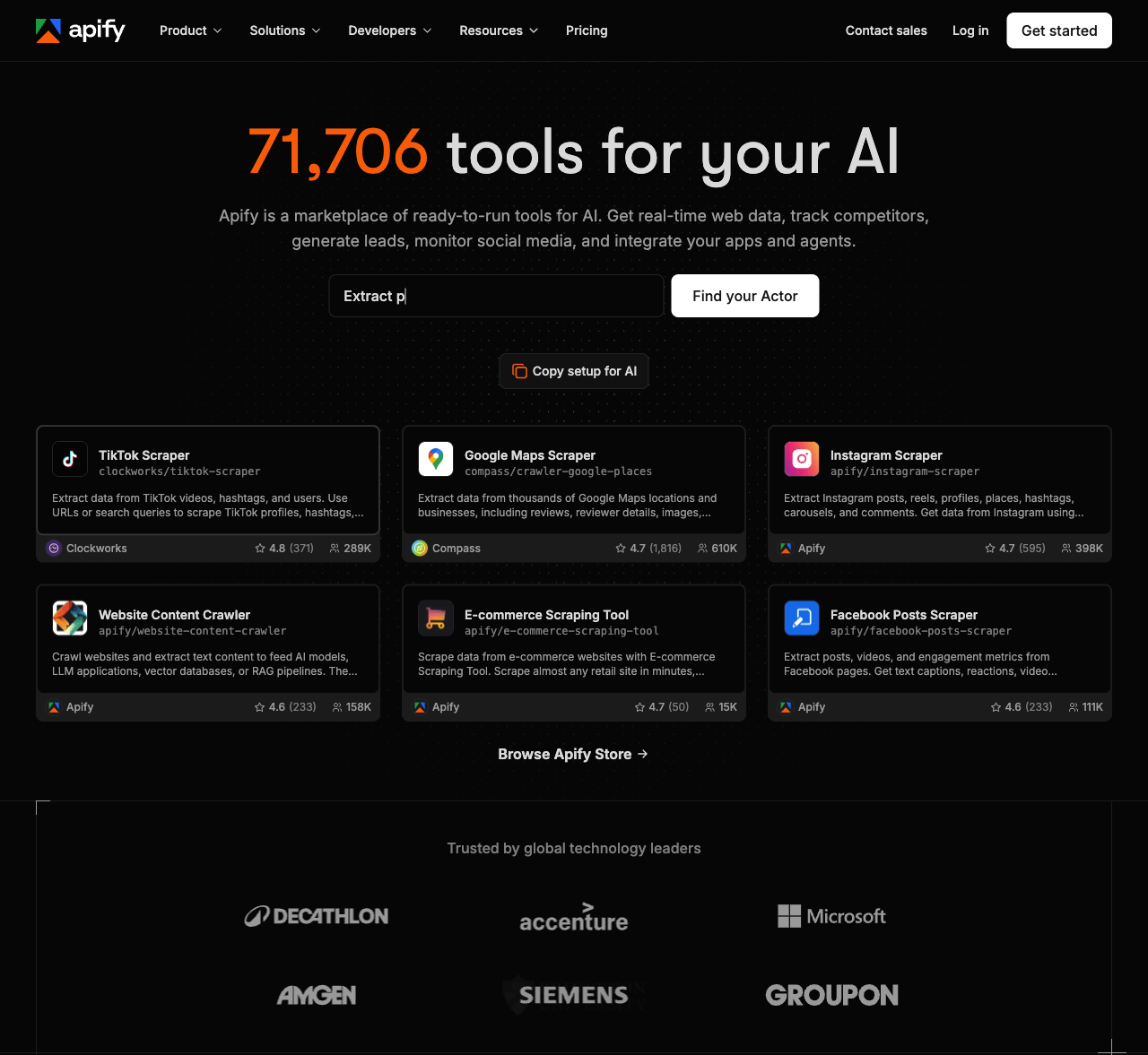 Apify homepage